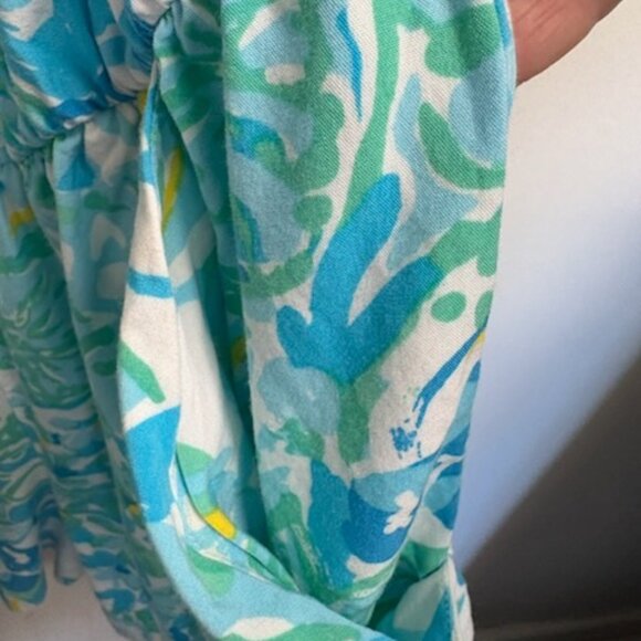Lilly Pulitzer Tybee In A Pinch Print Blue Sleeveless Tassel Tie Short Romper L - Picture 7 of 8